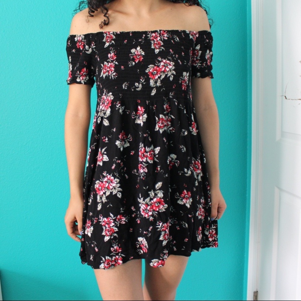 ambiance floral black smocked dress